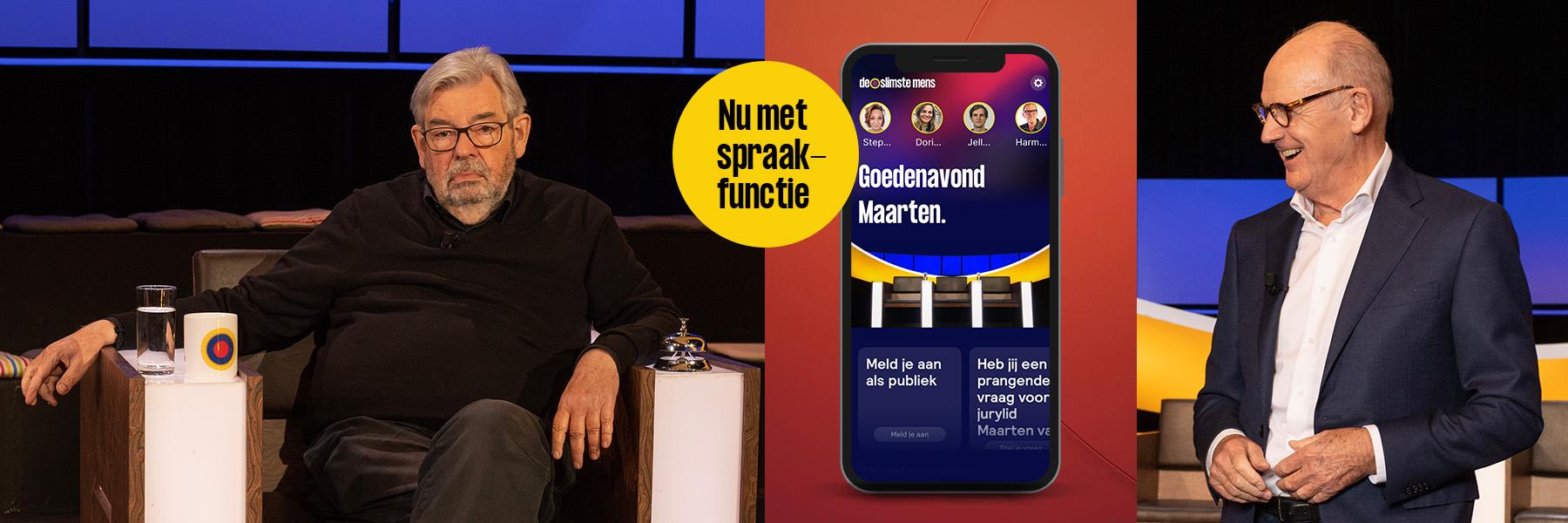 The presenters of De Slimste Mens look at the app's new speech function