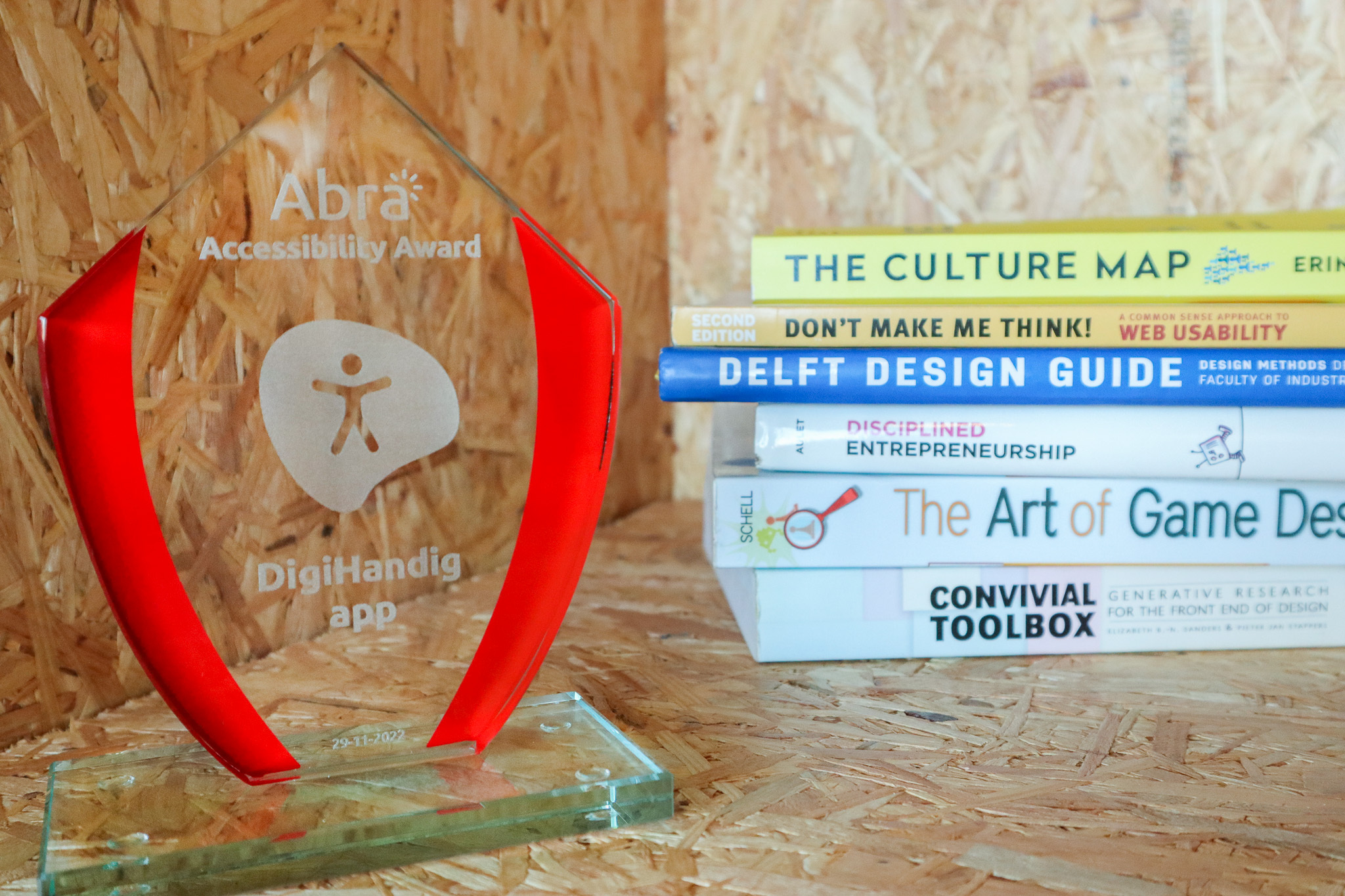 The Abra Accessibility Award for the DigiHandig app and several books on software development.